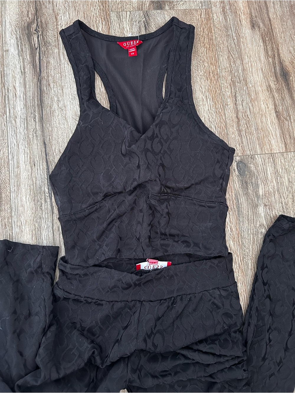 GUESS Black Logo Jacquard Sports Bra & High Waist Legging Set